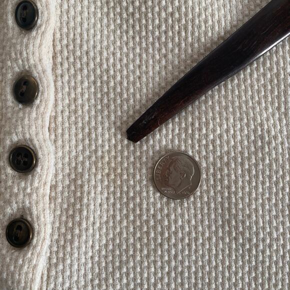 Free People Alpine Cuff Sleeve Thermal Henley Waffle Knit Sz Medium Cream Black - Picture 4 of 7